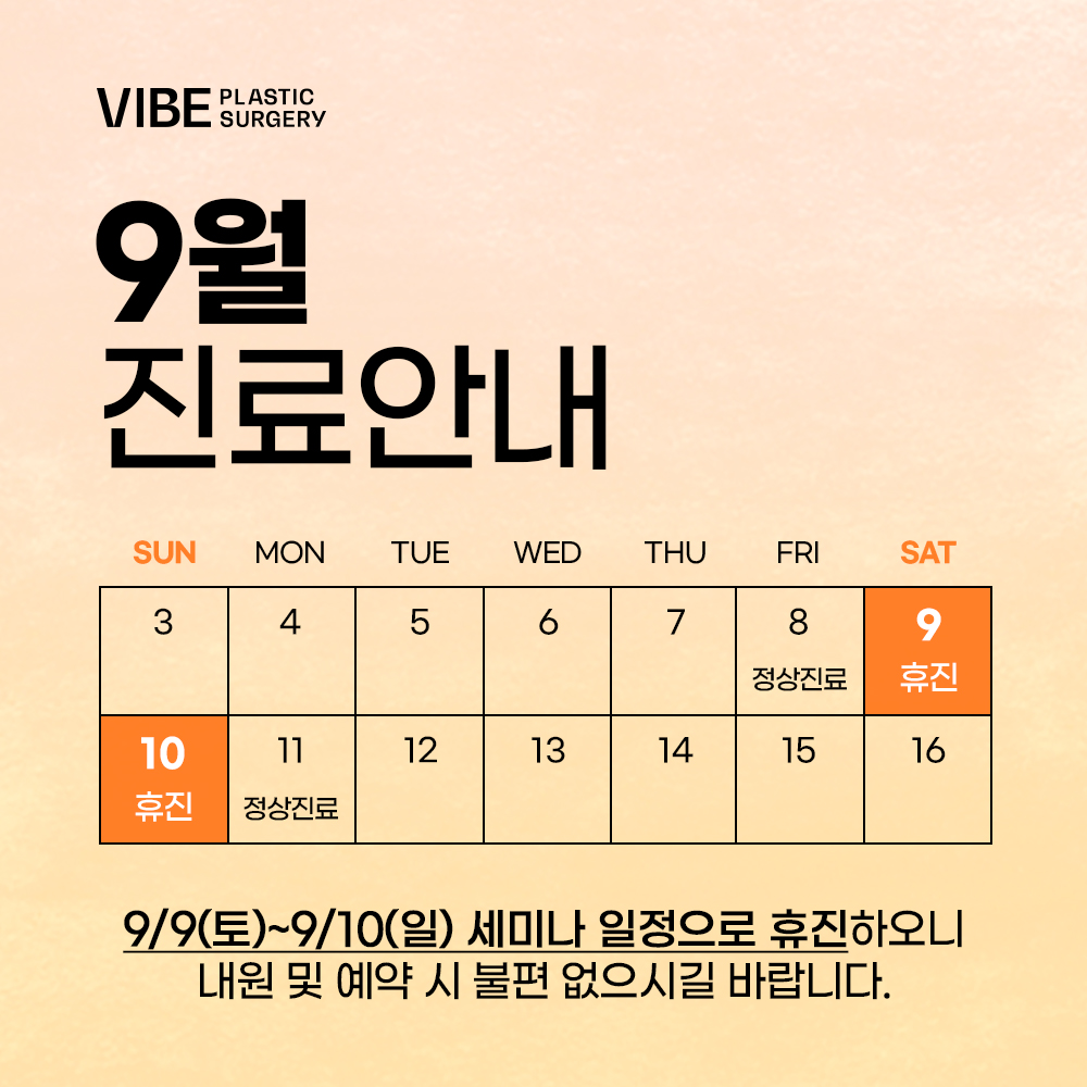 바이브 성형외과 9월 진료 일정